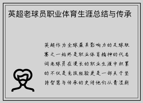 英超老球员职业体育生涯总结与传承