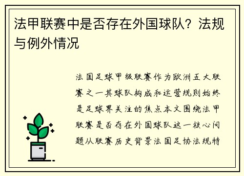 法甲联赛中是否存在外国球队？法规与例外情况